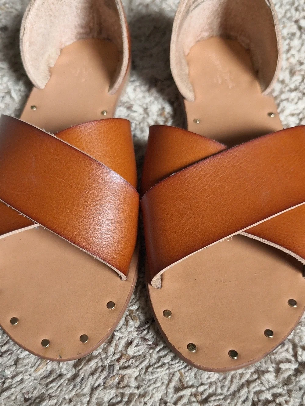 Universal Thread Women’s Tan Cognac Leather Slide Sandals - Classic Cross Strap
